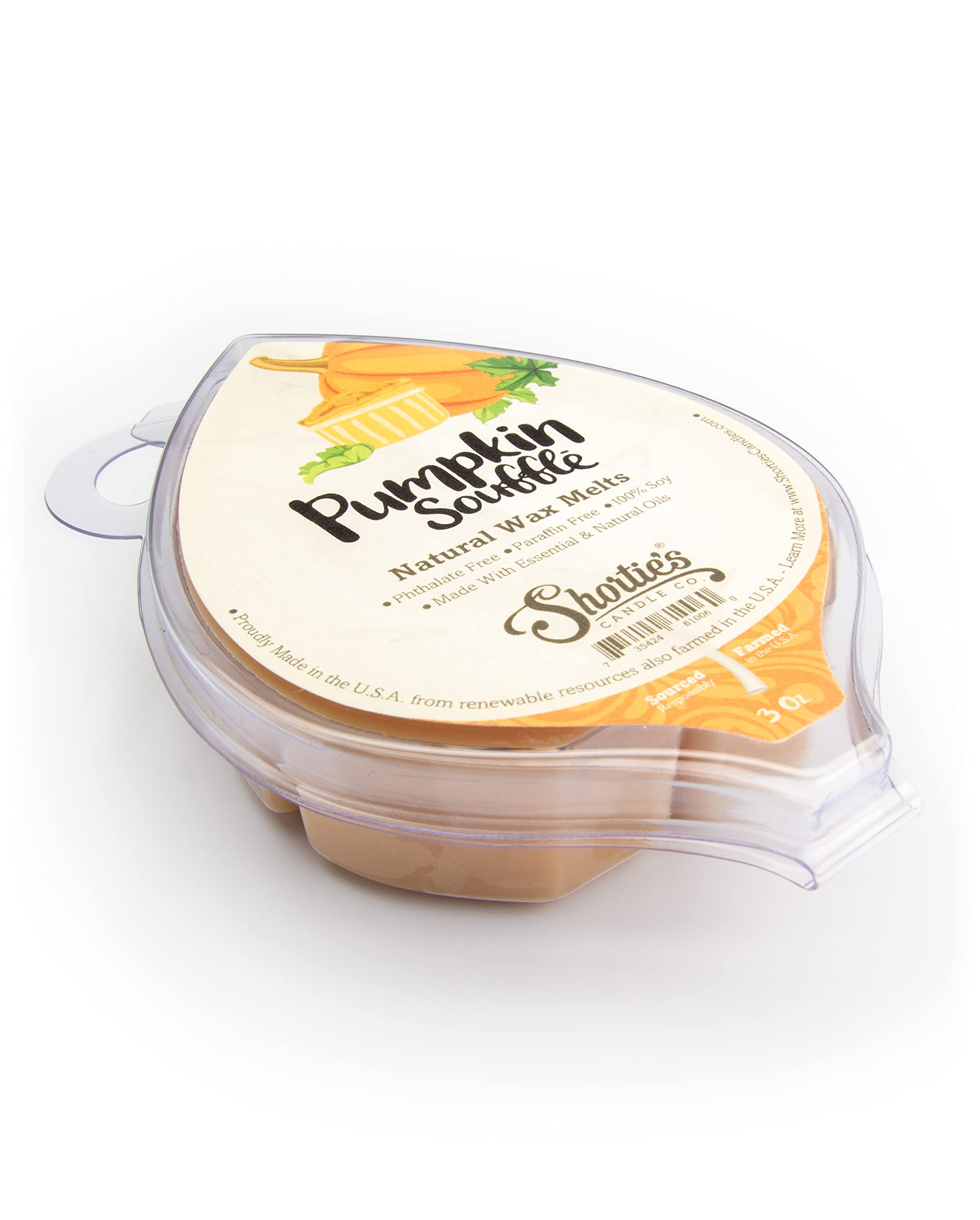 Shortie's Candle Company Pumpkin Souffle Natural Soy Wax Melts - Formula 117-1 Highly Scented 3 Oz. Bar - Made with 100% Soy and